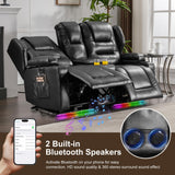 DRMBOOK RV Power Loveseat Recliner Sofa, Faux Leather Double Wall Hugger Reclining Sofa with Console, Home Theater Seating Chair with Cup Holders, 2 Person Couch RV Furniture for Living Room, Black DRMBOOK