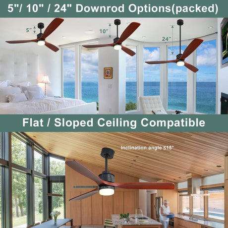 Sofucor 60" Delta-Wing Modern Outdoor Ceiling Fan, with Light LED Remote Solid Wood Oil Rubbed Bronze, for Living Room Kitchen Bedroom Family Dining Noiseless Sofucor