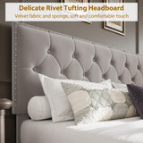 GarveeHome Upholstered Full Size Bed Frame with 2 Storage Drawers, Velvet Platform Bed Frame with Button Tufted Rivets Headboard, Heavy Duty, No Box Spring Needed, Easy Assembly, Beige GarveeHome