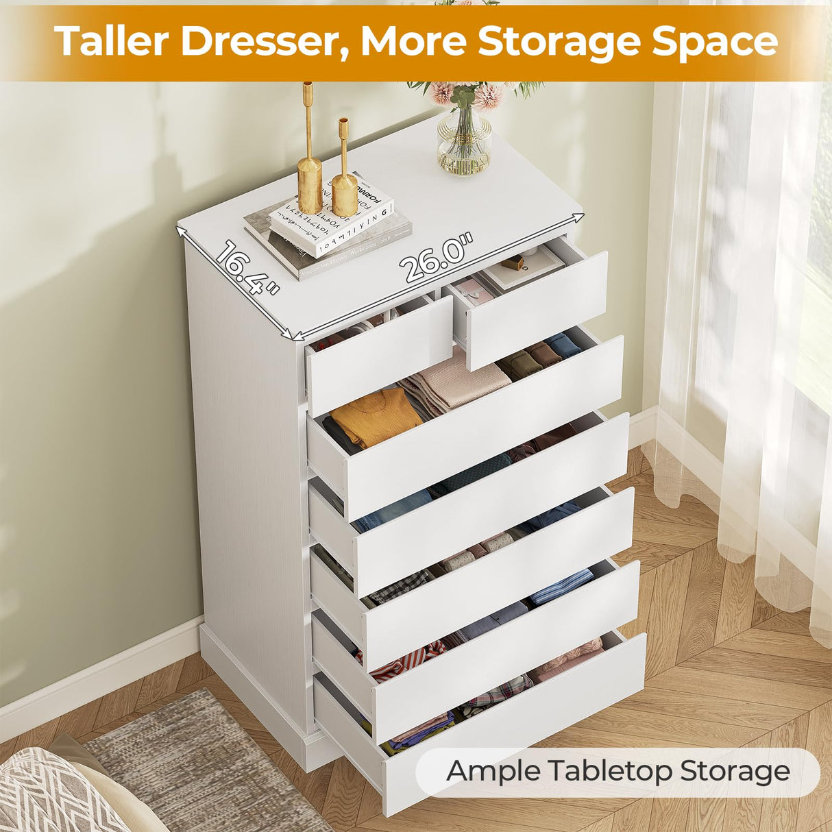Hasuit Tall Dresser with 7 Drawers for Bedroom, 51.8'' High Chest of Drawers Storage Organizer for Closet, Modern Taller Clothes Storage Tower with Ample Storage Space Hasuit