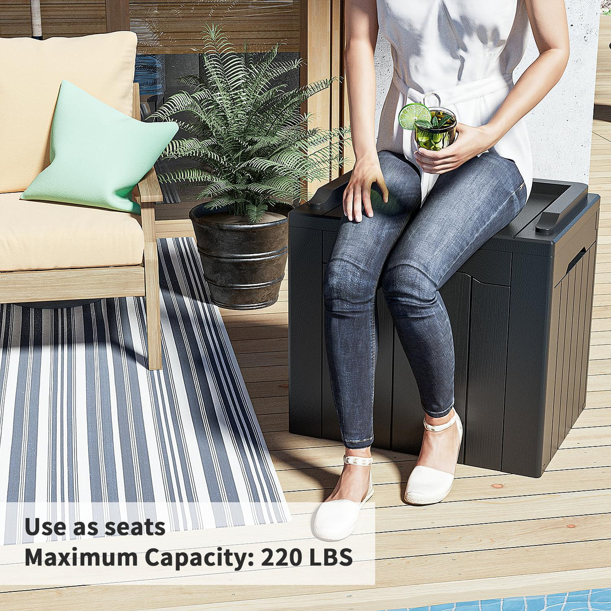 Greesum 31 Gallon Resin Deck Box All Weather Outdoor Storage Boxes for Patio Furniture Set,Outdoor Toys,Garden Tools,Black Greesum