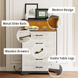 LIKIMIO 5-Drawer Wood Dresser with LED & USB Charging, Mid-Century Modern Farmhouse Bedroom Storage Cabinet, Rustic White w/Safety Strap, 48.4" Tall (15.7" D x 31.5" W) for Nursery, Living Room LIKIMIO
