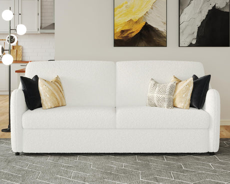 VanAcc Modern Sofa, 3 Seater Sofa with Curved Armrest, Extra Deep Sofa with Bridgewater Style, Comfy Sofa Couch for Living Room, Boucle White Couch VanAcc