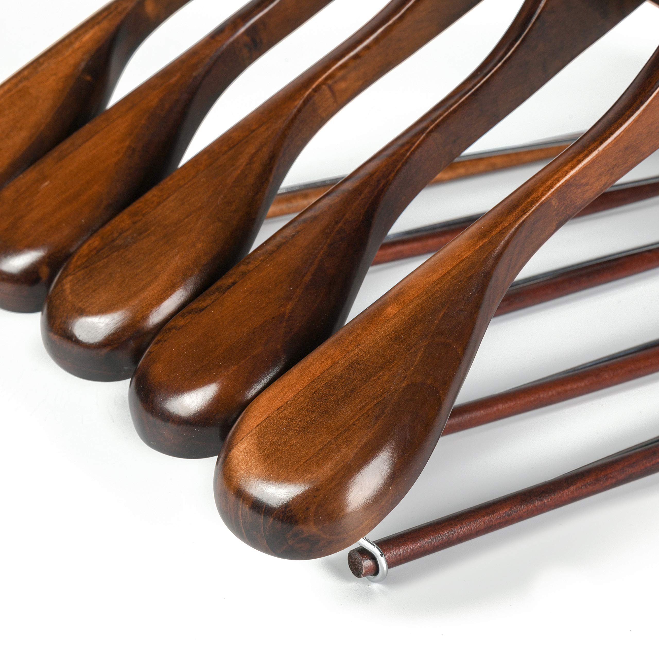 Luxury Wide Shoulder Wooden Hangers 6 Pack with Locking Bar - Thumbnail 3