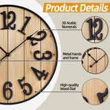 Henescribe Large Wall Clock 30IN, Silent Metal Wood Style Wall Clocks Battery Operated for Living Room Decor, Farmhouse Big Wall Clock, Outdoor Henescribe