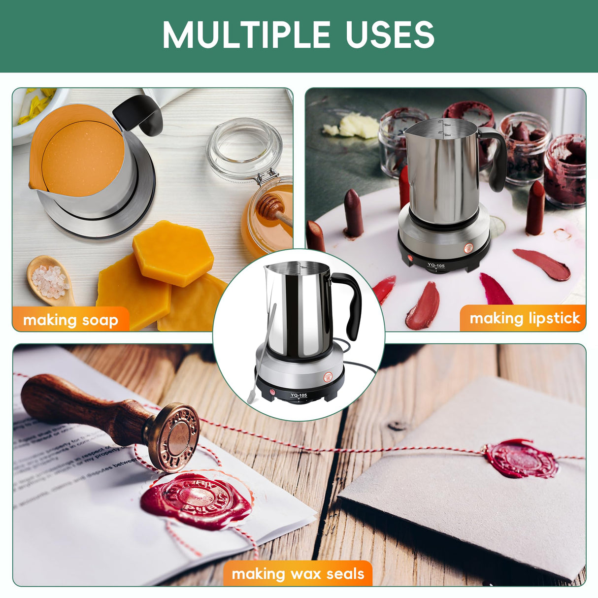 Zapstarz Candle Making Kit with Hot Plate, Candle Making Supplies for Adults Beginners, Wax Melting Pot with Stirring Spoon, Anti-Scalding Pad, Thermometer for Candle Making, Candle Making Pouring Pot Zapstarz