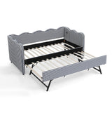 Twin to King Daybed with Trundle, USB Ports Soft Upholstered Daybed with Pop Up Trundle Bed Twin, Modern Extendable Day Bed Frame for Kids Bedroom Living Room Guest Room Small Places Navy Blue Deolme