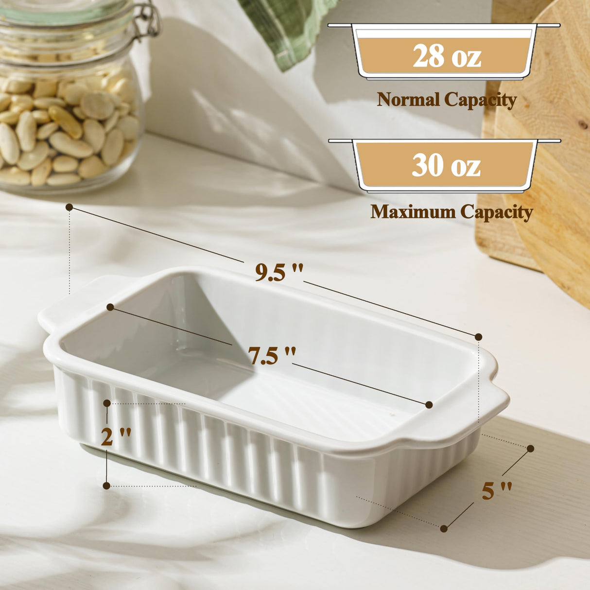 Gacoree Small Baking Dish, 9x5 inch Small Casserole Dishes for Oven, 30 Oz Ceramic Small Baking Pans with Double Handles for Roasting, Lasagna, Pie, Gratin, Set of 2 Gacoree