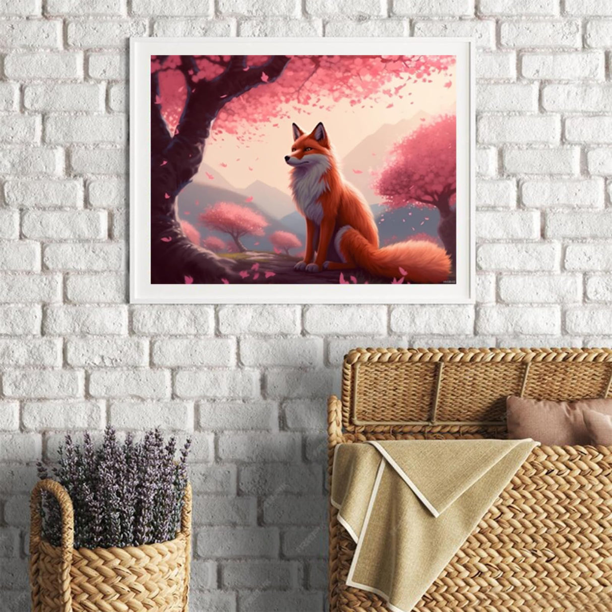 HMDIIMGE Fox Diamond Painting Kits, Diamond Art Animal Kits for Adults, Full Round Drill Cherry Blossom Gem Art Kits, for Room Decor Wall Decor 12x16 inch HMDIIMGE