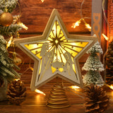 Christmas Star Tree Topper, Wooden 3D Star Glittered Hollow Plug-in Christmas Tree Topper Decoration with LED Light & 6-Hour Timer Function for Indoor Office Holiday Xmas 7.87" x 8.86" (White) Ovootok