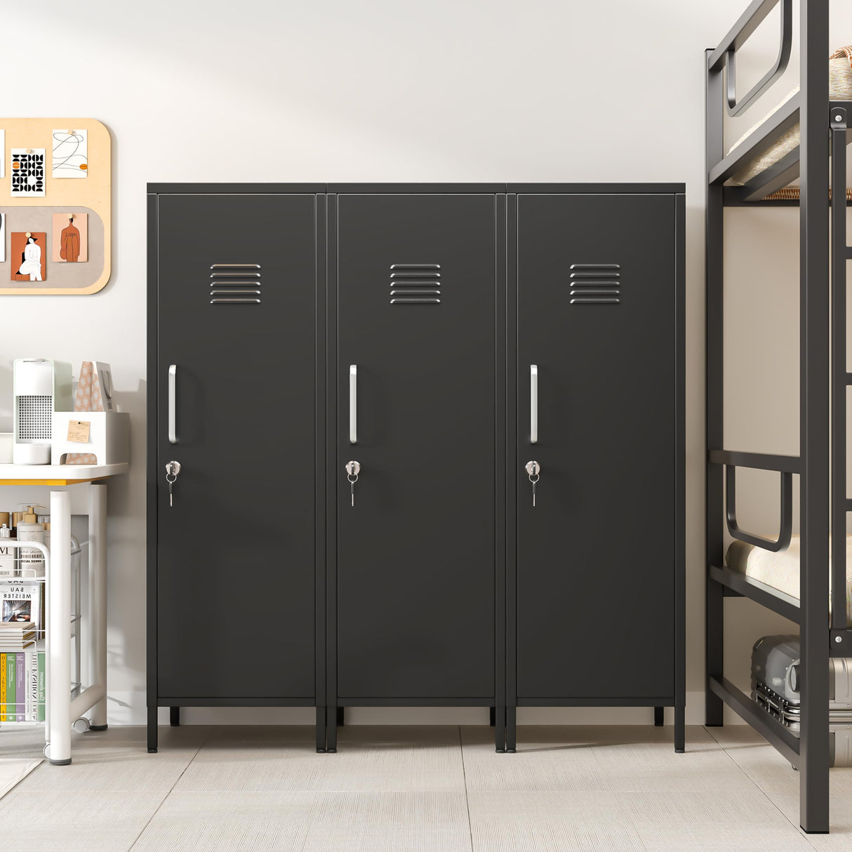 PAOFIN 47" Metal Storage Locker, Lockable Employees Metal Locker with Door and Adjustable Shelves, Steel Locker for Home, School, Office, Gym (Black) PAOFIN