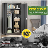 Greenvelly Metal Storage Wardrobe Cabinet with Lock, 72" Metal Wardrobe Closet for Hanging Clothes with Doors and Shelves, Tall Clothes Closet for Home, Office and Bedroom, School,Gym(Black) Greenvelly