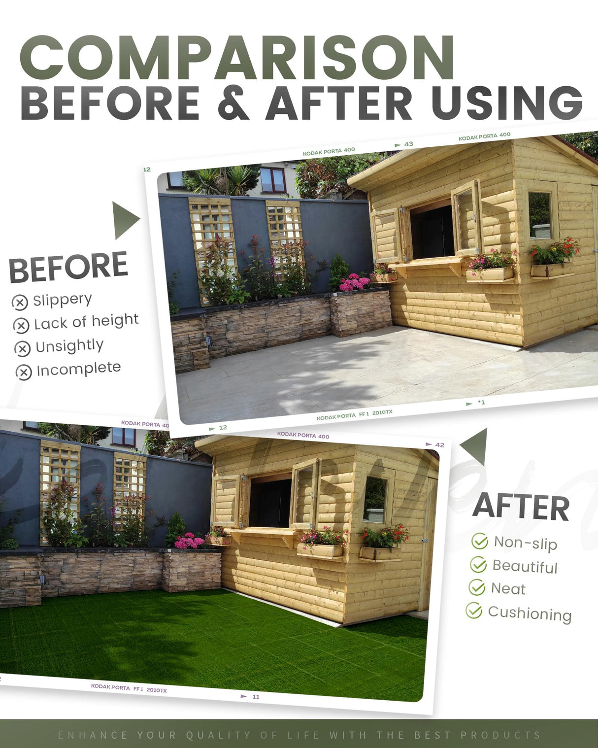 Keloteven Artificial Grass Tiles - 12" x 12" Interlocking Turf Deck - Pack of 9 Grass Deck Tiles for Outdoor Porch Balcony Backyard - Fake Grass Tiles DT-GRS-9P Keloteven