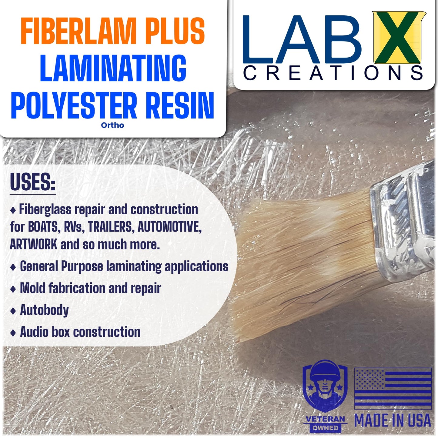 FIBERLAM Plus 1-10G Polyester Resin 1-10 Gallon +MEKP Hardener; Low Viscosity Coating for Laminating Fiberglass mat/Biaxle/Cloth; Boat/RV/Automotive/Canoe/Surfboard| Extended TACK Time (2 Gallon)