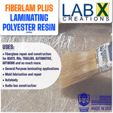 FIBERLAM Plus 1-10G Polyester Resin 1-10 Gallon +MEKP Hardener; Low Viscosity Coating for Laminating Fiberglass mat/Biaxle/Cloth; Boat/RV/Automotive/Canoe/Surfboard| Extended TACK Time (2 Gallon) WoodArtSupply