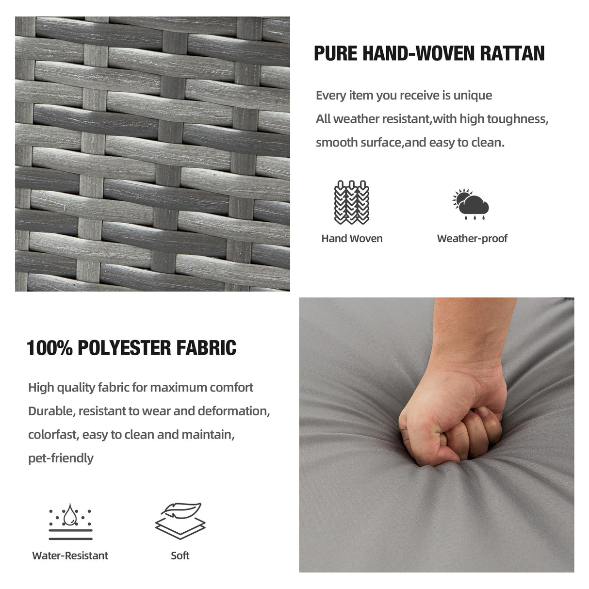 HOMREST 8 Pieces Outdoor Patio Furniture Set with 44" Propane Fire Pit Table, PE Rattan Sectional Sofa Conversation Set w/Adjustable Bracket,Wood Coffee Table for Backyard (Grey) HOMREST