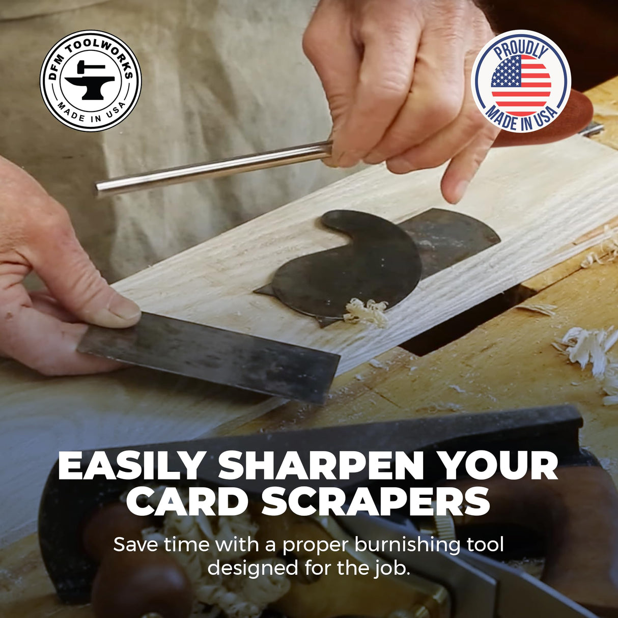 DFM Tool Works Cabinet Scraper Burnisher Tool - with Hard Maple Handle and Super Hard High Speed Steel Rod - Ideal for Card Scraper Burnishing and Woodworking Applications - Made in USA DFM Tool Works