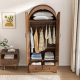 Lxsxlome Armoire Wardrobe Closet, Modern Wardrobe Closet with Drawers and 2 Arched Fluted Doors, 70.87‘’ Tall Wooden Bedroom Armoires with Shelves and Hanging Rod (1, Walnut) Lxsxlome