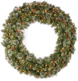 National Tree Company Pre-Lit Artificial Christmas Wreath, Green, Wintry Pine, White Lights, Decorated with Pine Cones, Berry Clusters, Frosted Branches, Christmas Collection, 60 Inches National Tree Company
