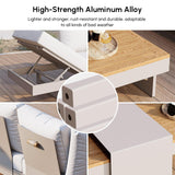 homary 6 Piece Aluminum & Teak Outdoor Sofa Set, Patio Conversation Sets Modular Outdoor Sofa with Fire Pit, Glass Wind Guard Ideal for Patios & Balconies, Light Gray homary