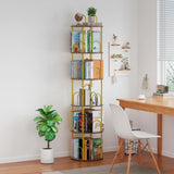 Merkisa 5 Tier Rotating Bookshelf, 360° Spinning Bookshelf Tower, Narrow Corner Book Shelf, Revolving Bookcase Corner Tall Book Shelf for Small Spaces, Bedroom, Living Room, Gold Merkisa