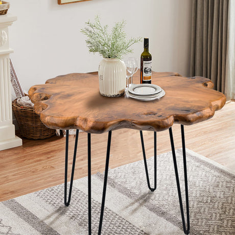 HOEGMST 27.5 Inch Live Edge Side Table, Wood Freeform Small End Table with Waterproof Surface, Rustic Accent Table Unique for Living Room, Bedroom, Home HOEGMST