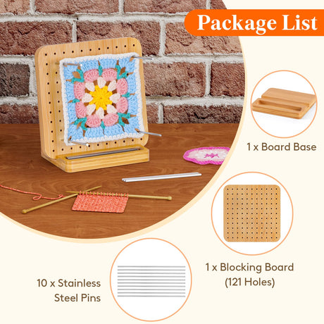 Lifewit 5.9" Crochet Blocking Board with 10 Pegs, Bamboo Granny Square Blocking Board for Knitting and Crochet Projects, Blocking Mats for Crocheting, Crocheting Accessories Gifts for Crocheters Lifewit