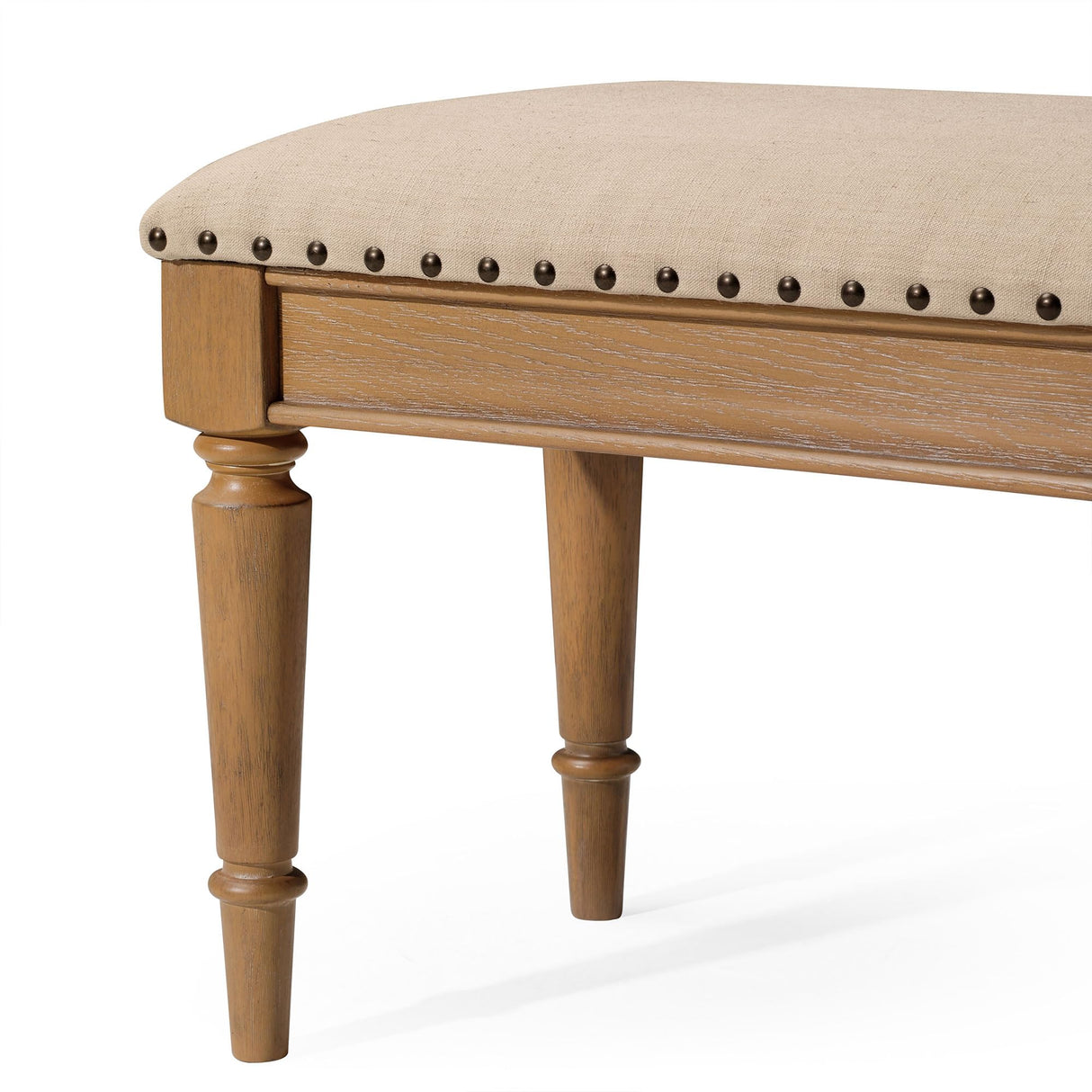 Maven Lane Elizabeth Traditional Wooden Upholstered Bench, Padded Seat for Kitchen Dining Room Table or Entryway in Antiqued Natural Finish Maven Lane