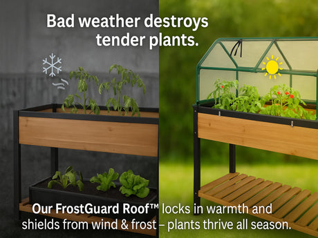 GOJ Raised Garden Bed Wood 48x24x32 inch with Greenhouse & Lockable Wheels - Elevated Wood Planter Box for Outdoors Vegetable Flower Bed Herb Planter - 400 lbs Capacity GOJ YOUR GARDEN, OUR PASSION