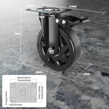 6 Inch Caster Wheels Heavy Duty Casters with Brake, Casters Set of 4 Loading 3000 Lbs, Locking Industrial Swivel Top Plate Casters Wheels for Furniture and Workbench Cart(Two Hardware Kits Included) YUPEZOP