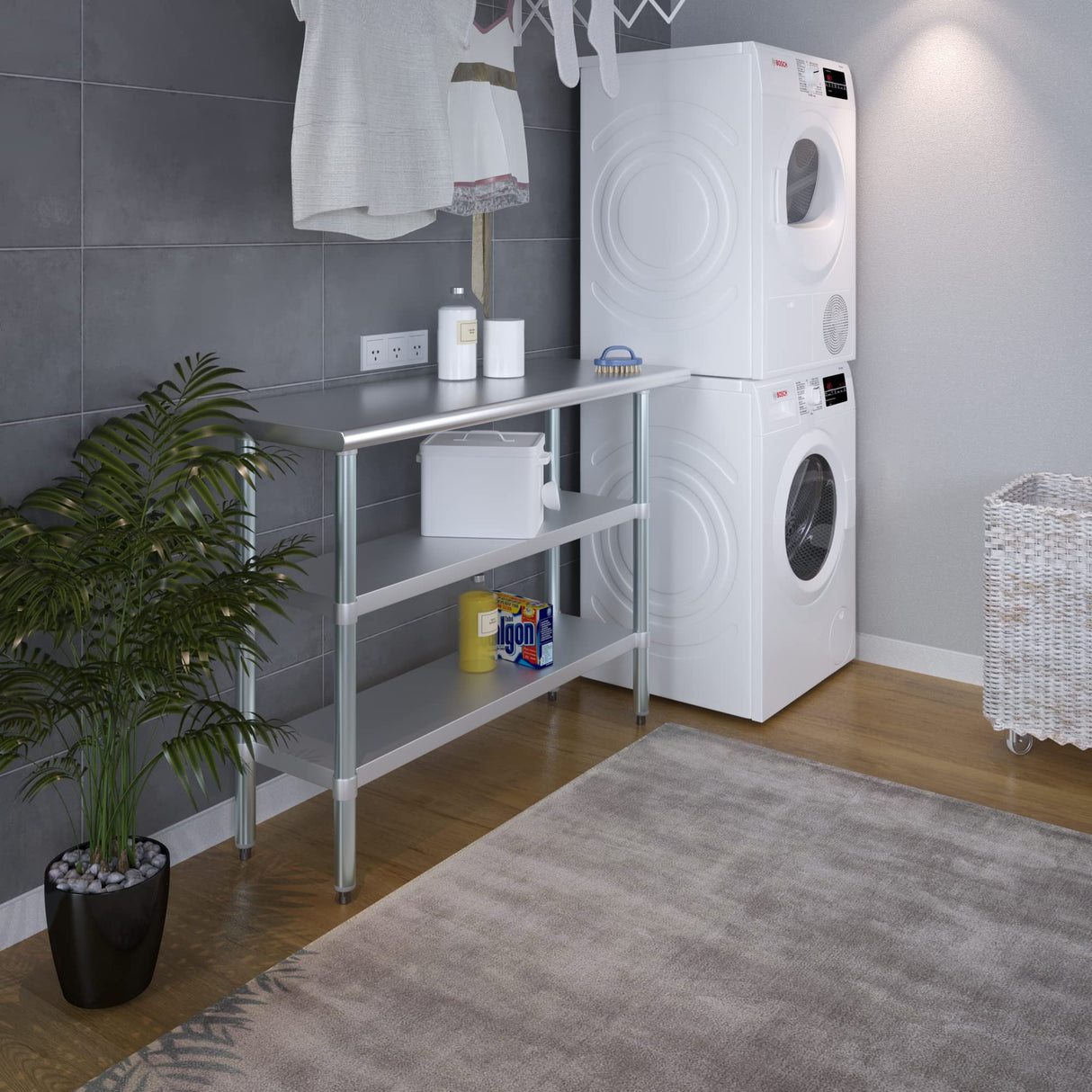 48" Long X 18" Deep Stainless Steel Work Table with 2 Shelves | Metal Food Prep Station | Commercial & Residential NSF Utility Table AmGood