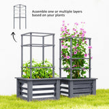 Outsunny Raised Garden Bed with Trellis, Wooden Planter Box with Galvanized Steel Sides, Raised Flower Bed for Climbing Plants, Flowers, Fruits and Vegetables, Gray Outsunny