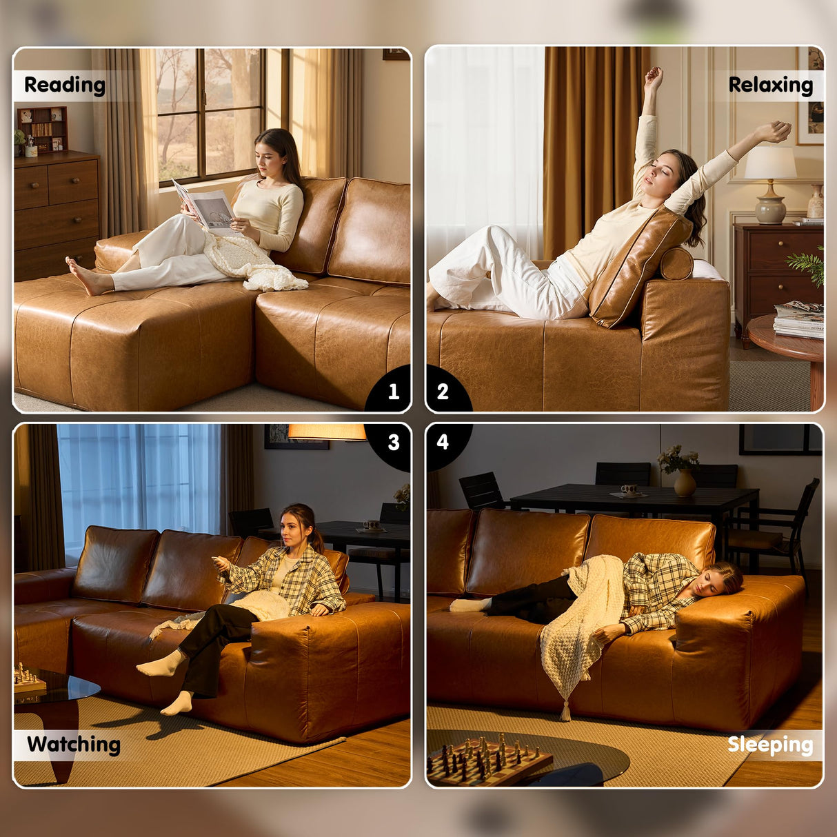 ovios Sectional Cloud Couch for Living Room, Modular Floor Sofa with Plush Corduroy, No Assembly Required, Big Comfy Couches Set with Fluffy Memory Foam, Stupendous U Shaped Sofas with Chaise, Brown ovios