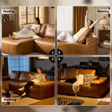 ovios Sectional Cloud Couch for Living Room, Modular Floor Sofa with Plush Corduroy, No Assembly Required, Big Comfy Couches Set with Fluffy Memory Foam, Stupendous U Shaped Sofas with Chaise, Brown ovios