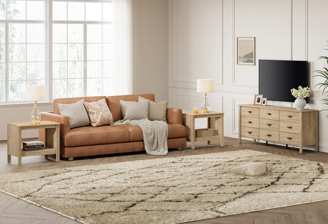 WAMPAT 3 Pieces Bedroom Set, Modern Nightstand Set of 2 & 9 Drawer Dresser Combination, CIassic Bedroom Furniture with Storage,Oak WAMPAT