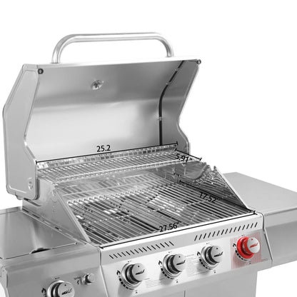 Royal Gourmet GA4402S 4-Burner Propane Gas Grill with Side Burner & Warming Rack, Stainless Steel Gas Grill with 54,000 BTUs Output for Barbecue Grilling & Backyard Cooking, Silver