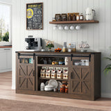 Hlivelood 66" Farmhouse TV Stand with Power Outlets for 75 65 Inch TVs, Entertainment Center with Sliding Barn Door & Large Storage Cabinets w/Adjustable Shelf, 33" Tall TV Media Console, Brown Hlivelood