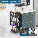 OKZEST Rolling Slim Storage Cart, 4-Tier Narrow Bathroom Organizers and Storage Cart, Metal Narrow Kitchen Laundry Room Organization Shelf with Wood Top, Slim Utility Cart with Wheels for Small Space OKZEST