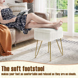 Greenstell Vanity Stool Chair Faux Fur with Storage, 15.7"L x 11.8"W x 19.4"H Soft Ottoman 4 Metal Legs with Anti-Slip Feet, Furry Padded Seat, Modern Multifunctional Chairs for Makeup, Bedroom White GREENSTELL
