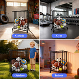 URMMIY Large Garage Ball Storage Rack with Wheels–Rolling Sports Equipment Organizer Freestanding Ball Holder for Basketball Soccer Volleyball Football–Sports Ball Storage for Garage Gym School Home URMMIY
