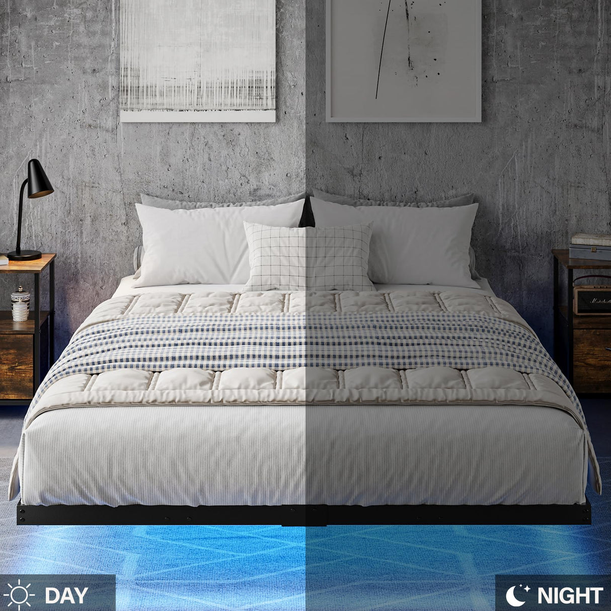 HOMBCK LED Floating Bed Frame - Full Size Metal Platform with Under Bed Storage and Heavy Duty Support HOMBCK