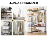 Wardrobe Closet,Portable Clothes Rack with 4 Tiers Shelves,Freestanding Closet Organizers and Storage System with Hanging Rods,Steel Clothing Rack Suitable for Cloakrooms,Bedrooms,Entrances,etc.Black HOMIDEC