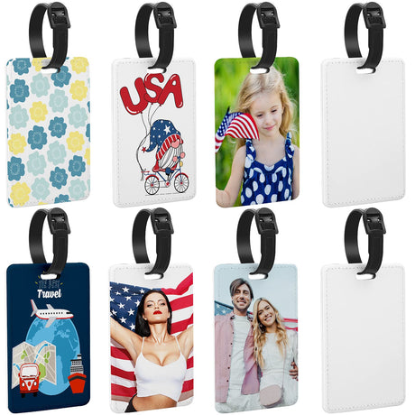 Huhumy 8 Pcs Sublimation Blank Luggage Tags White Blank Travel Tags with Strap Double Sided MDF Suitcase Label Tag Heat Transfer Name ID Card DIY for Women Men, 4 x 2.75 Inch Huhumy