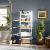 vovala Ladder Shelf, 5-Tier Bookshelf, All Bamboo Heavy Duty Bookcase, Freestanding Open Wood Storage Rack, Modern Corner Display Plant Stand for Living Room, Home Office, Bathroom, Bedroom, White vovala