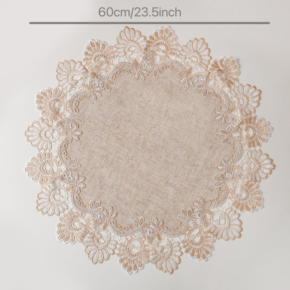 European Antique Jacquard Lace Table Doilies,Small Farmhouse Linen Embroidered Table Topper Scarf Place Mat RusticTable Cover (Flower Shape, Diameter 23.5Inch) VIRFONOR