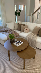 Nathan James Kendall Round Modern Nesting Coffee Set of 2, Stacking Living Room Accent Tables, Light Brown Nathan James