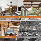 Sofucor 52" Ceiling Fan with Lights Remote Control, 3 Poles for Indoor Outdoor Ceiling Fan with Remote, Reversible Noiseless ETL Motor, 3 Walnut Wooden Blades Sofucor