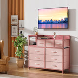 GAOMON Dresser TV Stand with Power Outlet, Bedroom Dresser with 9 Drawers, Chest of Drawers for Living Room, Hallway(Pink) GAOMON