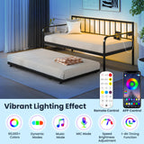 Giantex Black Twin Daybed with Pop-Up Trundle, Charging Station & LED Lights Giantex