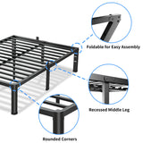 VIPSHOW 18 Inch Queen Bed Frame, 3500Lbs Heavy Duty Metal Platform with Round Corner Legs Mattress Slide Stopper, Steel Slat Support No Box Spring Needed, Noise Free, Non-Slip, Easy Assembly VIPSHOW